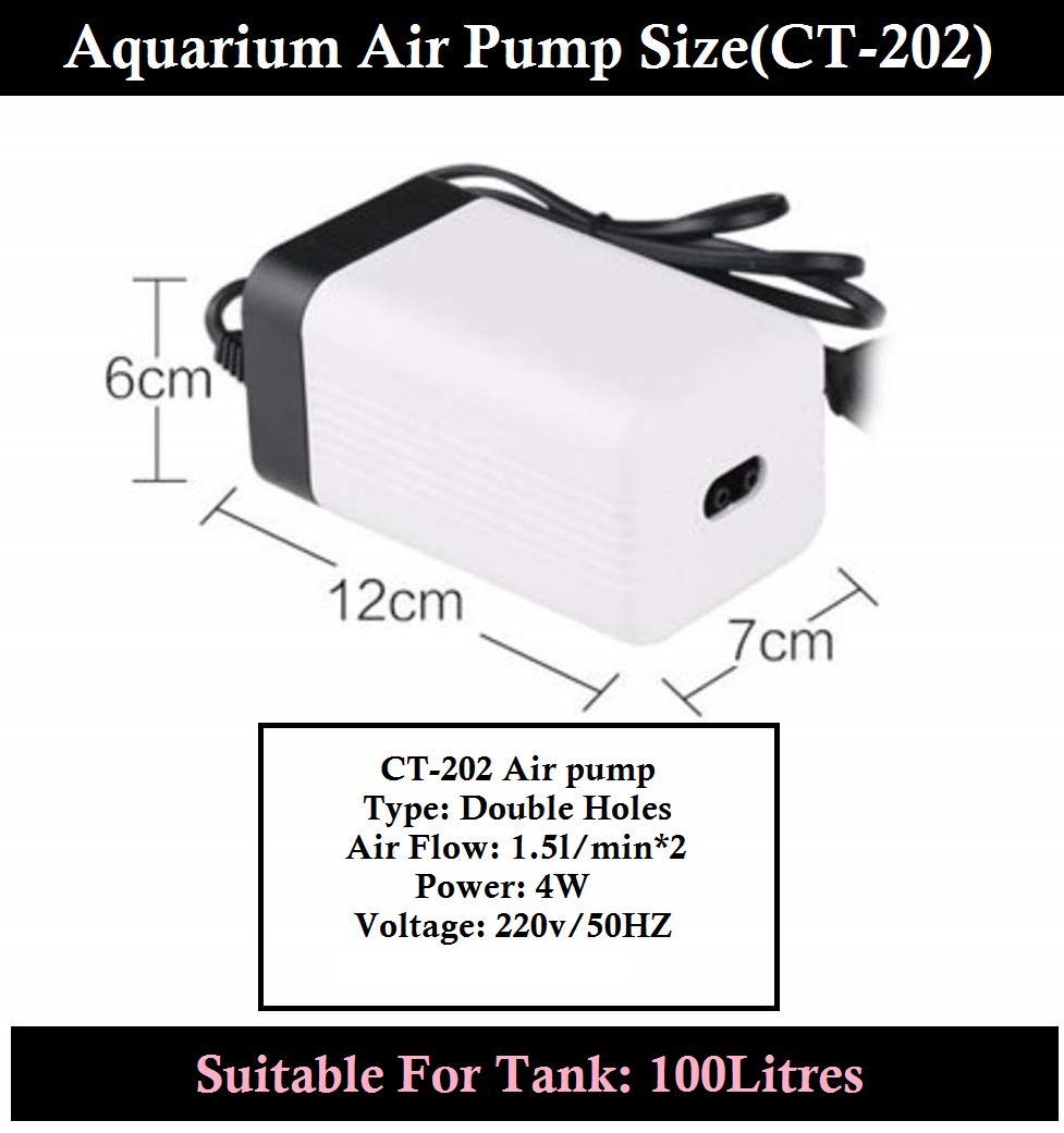 Air Pump (Oxygen pump) with 2 Air Outlets , 2 Air Stones and Air LineTubes  - SunSun CT202 - WE Hydroponics